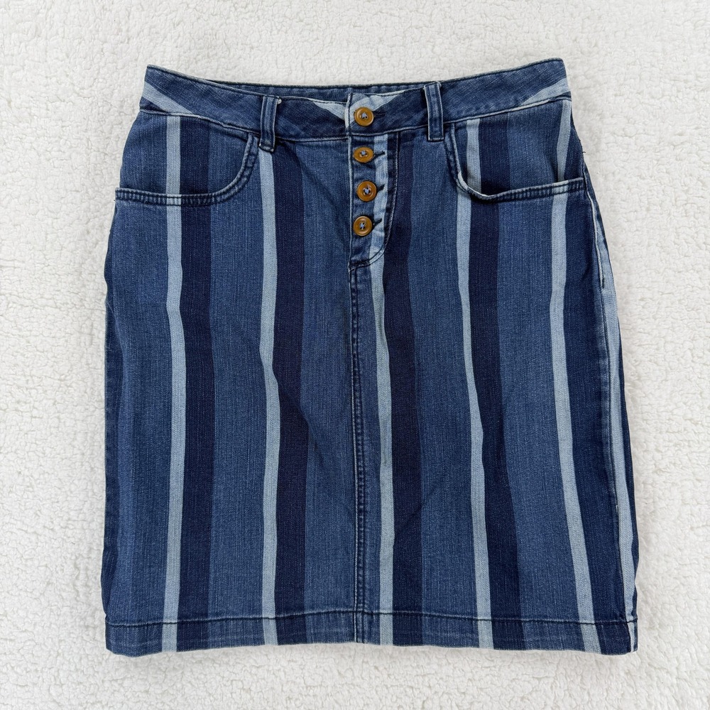 Maeve Navy and Light Blue Vertical Stripe Denim Mini Skirt